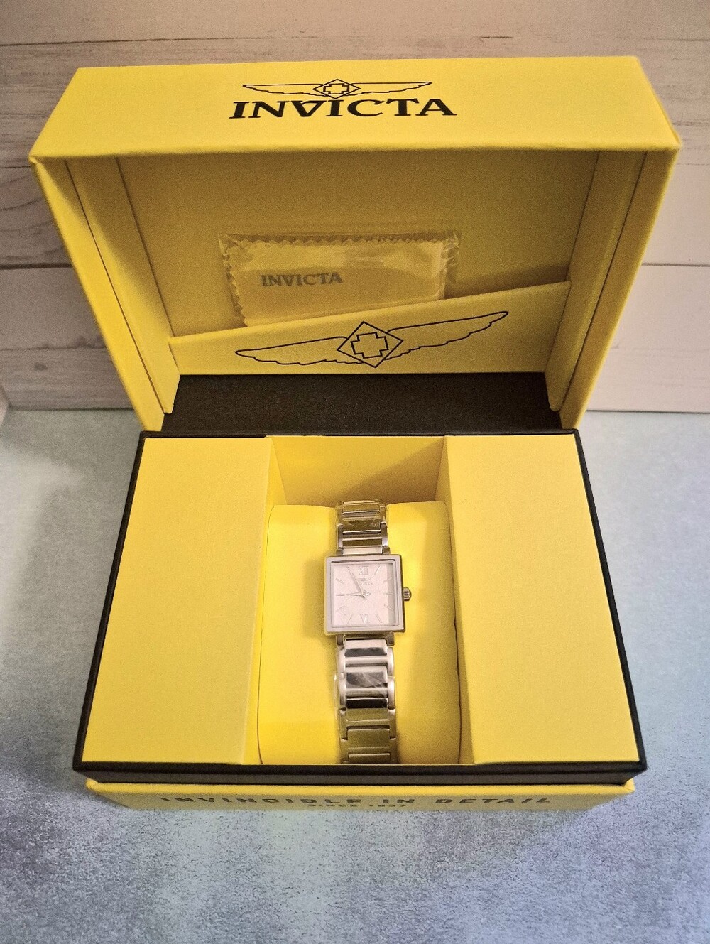 Invicta Silver Watch With Yellow Presentation Box with Black Logo